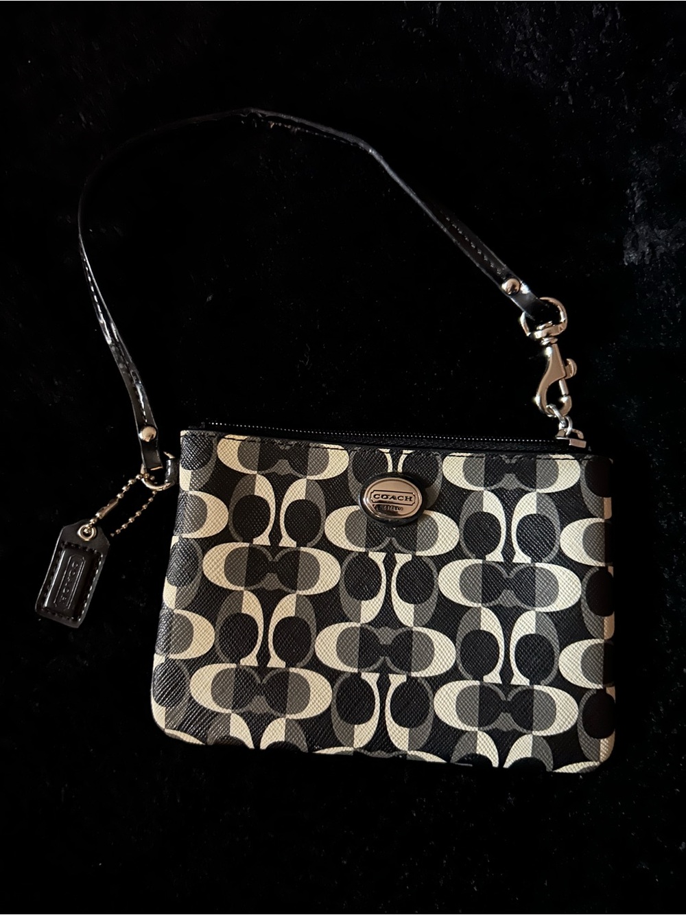 Coach Black & Cream Signature Coach Wristlet